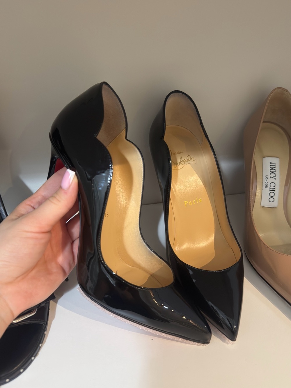 Christian Louboutin Black Patent Leather Scalloped Edge Pointed Pump